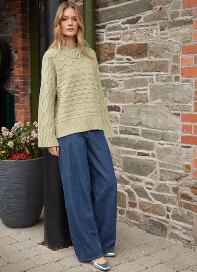 Horizontal Aran Crew Neck 
